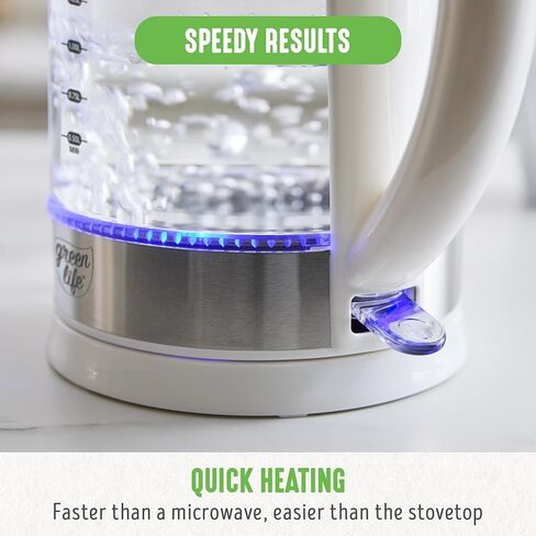 GreenLife 1.7 Liter Glass Electric Kettle, Easy One Touch Use, Quick Heating, Filtered Spout, LED Base, Auto Shut-Off, Cordless Serving, Coffee and Tea, Pink in Kuwait