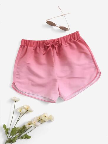 OYOANGLE Women's Ombre Knot Front Swim Shorts Elastic Waist Bikini Bottoms Swimwear High Waist Swimsuit in Saudi Arabia
