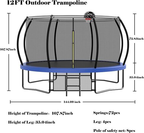Livavege Trampolines 10FT Trampoline with Safety Enclosure Net & Ladder, Outdoor Trampoline for Kids and Adults with Heavy Duty Jumping Mat and Spring Cover Padding, 400LBS, ASTM Approved in Saudi Arabia
