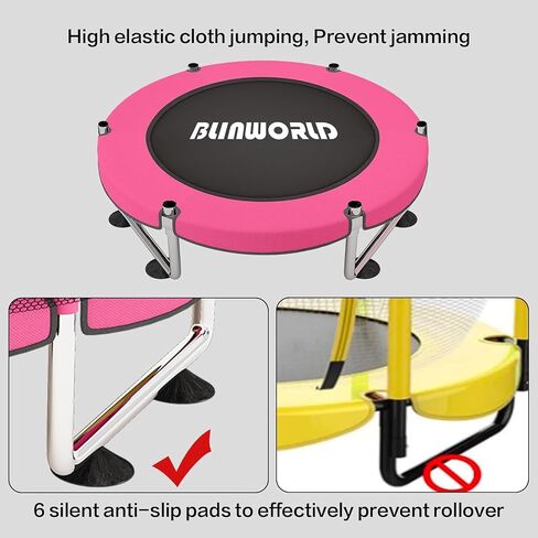 Trampoline for Kids, Adjustable Baby Toddler Trampoline with Basketball Hoop, 220lbs Indoor Outdoor Toddler Trampoline with Enclosure (Pink-E) in Saudi Arabia