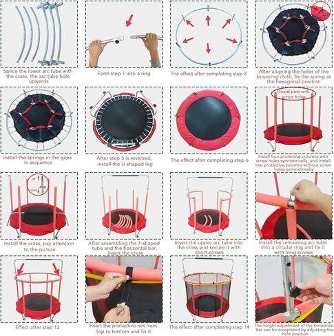 Trampoline for Kids, Adjustable Baby Toddler Trampoline with Basketball Hoop, 220lbs Indoor Outdoor Toddler Trampoline with Enclosure (Pink-E) in Saudi Arabia