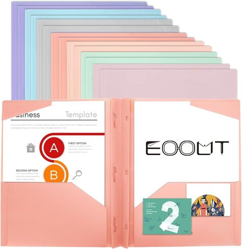 EOOUT 14 حزمة مجلدات ملفات بلاستيكية، حجم الرسالة 7 مجلدات جمالية بألوان الباستيل شديدة التحمل مع جيوب، 4 مجلدات جيب مع 3 شوكات للمكتب والمدرسة in Saudi Arabia