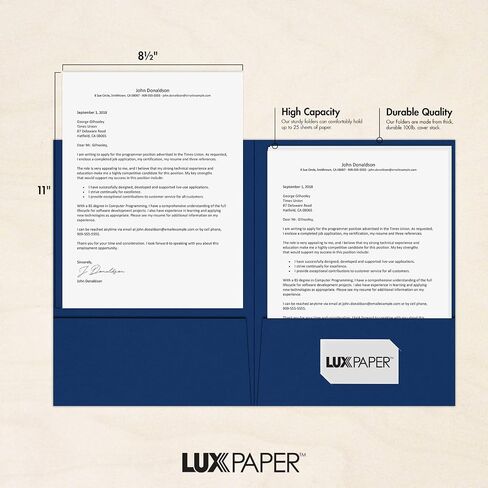 LUXPaper 9" x 12" Presentation Folders | Two Pocket | Navy Blue | 100lb. Cover | 25 Qty in Saudi Arabia