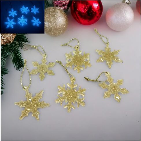 Christmas Gold Snowflake Ornament Glow in The Dark, 6 Gold Snowflakes Add a Touch of Winter Magic to Your Holiday Decorations in Saudi Arabia