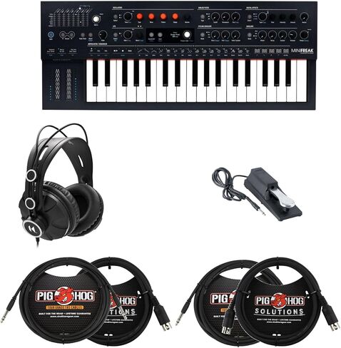 حزمة مركب هجين Arturia MiniFreak مكونة من 37 مفتاحًا مع سماعات رأس مغلقة من الخلف، ودواسة مستدامة، وMIDI، وكابلات TRS مقاس 1/4 بوصة (7 قطع) in Kuwait