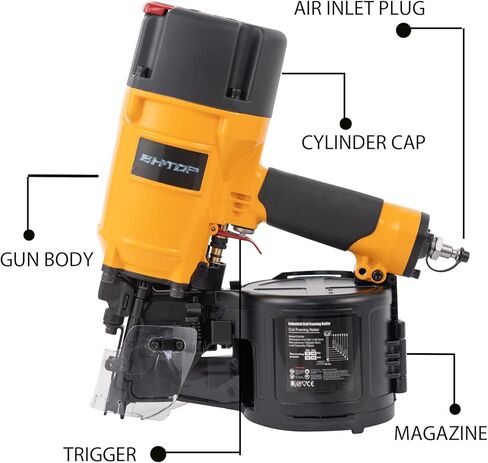 BHTOP CN83N تأطير لفائف المسامير 2 بوصة إلى 3-1 / 4 بوصة مع ضبط العمق مسدس مسامير الهواء الاحترافي حريق متسلسل باللون البرتقالي in Kuwait