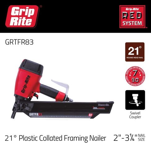 Grip-Rite GRTFR83 RH Short-Body 21 Degree Framing Nailer, 3-1/4-inch in Saudi Arabia