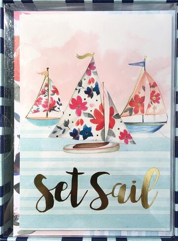 Punch Studio Window Boxed Set of 12 Gold Foil Floral Sailboats Blank Note Cards, Set Sail" 73796 in Saudi Arabia
