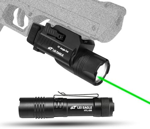 LEI Eagle K7 Jungle Cat 1300 lumens, Pistol Light, Tactical White LED and Green Beam Laser Combination, Compatible with 1913 or GL Rail Installation, Beam Distance exceeding 200 in Saudi Arabia