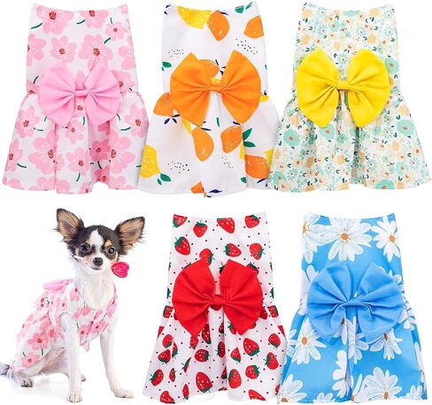 5 PCS Dog Dresses for Small Dogs Girl Dog Dress, Floral Pet Cat Dress Puppy Princess Dresses Doggie Summer Outfits with Bowknot, Female Pet Skirts Pet Clothes for Chihuahua Yorkies in Saudi Arabia