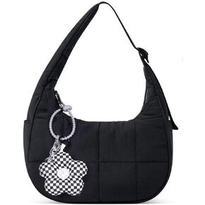 حقيبة كتف صغيرة على شكل هلال للنساء - محفظة منتفخة مبطنة من النايلون، حقيبة صغيرة للعمل والسفر والصالة الرياضية وحزام قابل للتعديل in Kuwait