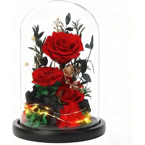 Christmas Real Forever Flowers with LED, Preserved Eternal Roses in Glass Dome, Gifts for Her Women Girlfriend (Purple) in Kuwait
