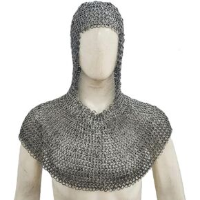 Chainmail Coif Aluminum | Chain Mail Hood | Medieval Costumes | 9 mm Flat Chainmail coif | Reenactment Cosplay Adult Replica Costume Wearable for Men Halloween in Kuwait