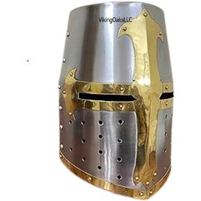 خوذة درع فارس القرون الوسطى | خوذة تمبلر بتصميم رغيف السكر والنحاس بلمسة نهائية فضية | خوذة يونانية رومانية سبارتانية عظيمة A+ | يمكن ارتداؤها للبالغين | أزياء العصور الوسطى in Kuwait