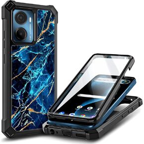 Designed for Google Pixel 6A Phone Case with [Built-in Screen Protector], Full-Body Protective Shockproof Rugged Bumper Cover Impact Resist Case (Marble Sapphire) in Kuwait