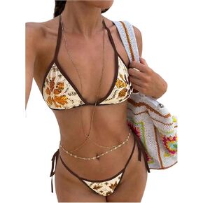 Women's 2 Piece Bikini Sets Floral Sequin Halter Triangle Bathing Swimsuit Beachwear in Saudi Arabia