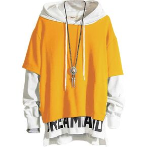 Men's Fashion Hoodies Techwear Soft Cotton Top Blouse Tracksuits, Unisex Lightweight Patchwork Hip Hop Pullover in Saudi Arabia
