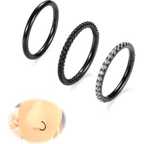 AROWRO حلقات الأنف الأطواق 3 قطع محارة ثقب المجوهرات الجراحية الصلب الغضروف أقراط 20G 18G 16G اللولب Daith Rook الزنمة ثقب المجوهرات in Kuwait