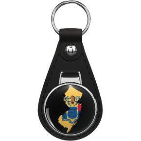 Flag Map of New Jersey Black Leather Key Chain Keychain in Saudi Arabia