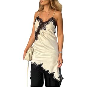 Verdusa Women's Lace Satin Asymmetrical Cami Dress Backless Bodycon Dresses Rave Outfits in Kuwait