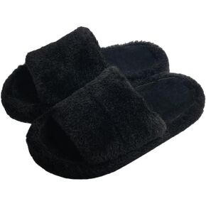 شبشب نسائي مريح من الفرو الصناعي - حذاء منزلي ناعم مفتوح عند الأصابع مع نعل غير قابل للانزلاق، مثالي لغرفة النوم وغرفة المعيشة in Kuwait