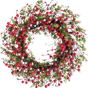 22 Inch Red Berry Christmas Wreath for Front Door Winter Berry Wreath for Seasonal Decoration Winter Farmhouse Home Hoilday Christmas Party Decorations Indoor/Outdoor in Kuwait