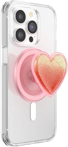 PopSockets Round Phone Grip Compatible with MagSafe, Adapter Ring Included, Phone Holder, Wireless Charging Compatible - Heart of Silver (Silver PopOut) in Kuwait