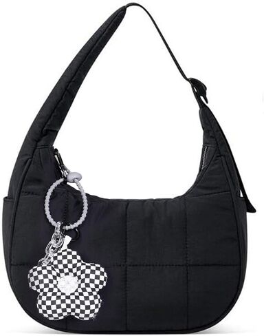 حقيبة كتف صغيرة على شكل هلال للنساء - محفظة منتفخة مبطنة من النايلون، حقيبة صغيرة للعمل والسفر والصالة الرياضية وحزام قابل للتعديل in Kuwait