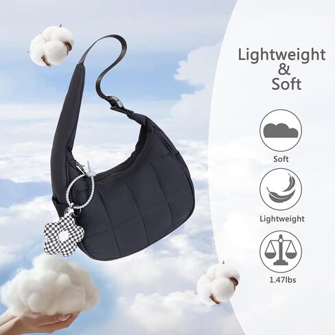 Small Puffer Crescent Shoulder Bag Women - Nylon Quilted Puffy Purse, Mini Work Travel Gym Puffer Tote Bag Adjustable Strap in Saudi Arabia