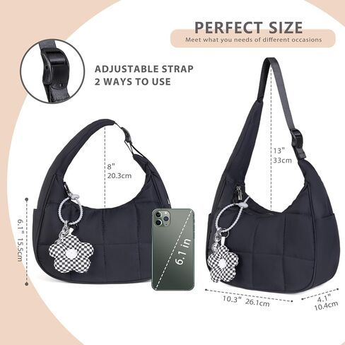 Small Puffer Crescent Shoulder Bag Women - Nylon Quilted Puffy Purse, Mini Work Travel Gym Puffer Tote Bag Adjustable Strap in Saudi Arabia