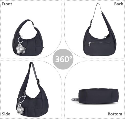 Small Puffer Crescent Shoulder Bag Women - Nylon Quilted Puffy Purse, Mini Work Travel Gym Puffer Tote Bag Adjustable Strap in Saudi Arabia