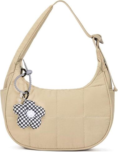 Small Puffer Crescent Shoulder Bag Women - Nylon Quilted Puffy Purse, Mini Work Travel Gym Puffer Tote Bag Adjustable Strap in Saudi Arabia