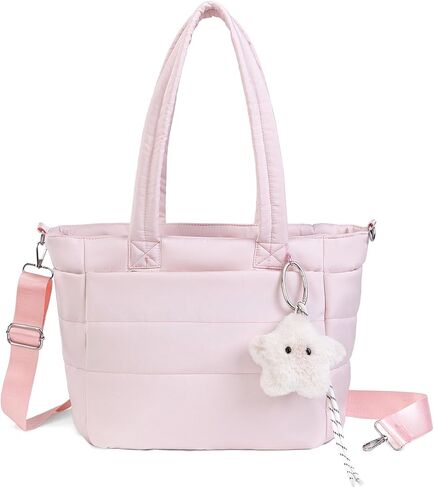 Small Puffer Crescent Shoulder Bag Women - Nylon Quilted Puffy Purse, Mini Work Travel Gym Puffer Tote Bag Adjustable Strap in Saudi Arabia