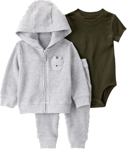 Carter's Baby Boys' 3 Piece Plaid Patch Little Vest Set (Firetruck Firetruck Heather/Navy/Red, 3 Months) in Saudi Arabia