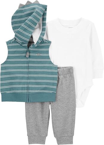 Carter's Baby Boys' 3 Piece Plaid Patch Little Vest Set (Firetruck Firetruck Heather/Navy/Red, 3 Months) in Saudi Arabia