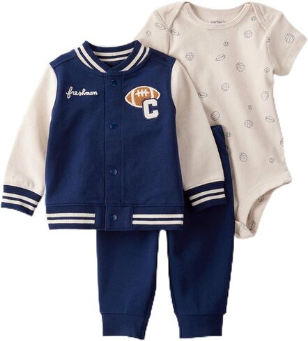 Carter's Baby Boys' 3 Piece Plaid Patch Little Vest Set (Firetruck Firetruck Heather/Navy/Red, 3 Months) in Saudi Arabia