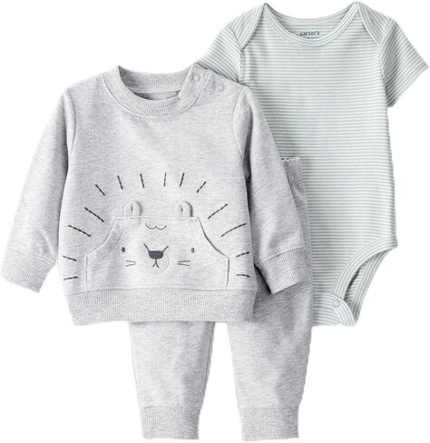 Carter's Baby Boys' 3 Piece Plaid Patch Little Vest Set (Firetruck Firetruck Heather/Navy/Red, 3 Months) in Saudi Arabia