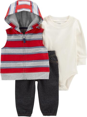 Carter's Baby Boys' 3 Piece Plaid Patch Little Vest Set (Firetruck Firetruck Heather/Navy/Red, 3 Months) in Saudi Arabia