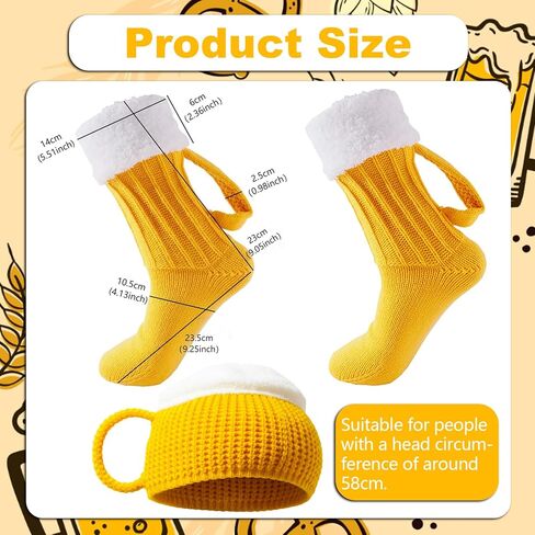 جوارب KUNAL Beer للرجال والنساء وقبعة، جوارب مضحكة لكوب البيرة مع مقبض وقبعة مع طباعة ثلاثية الأبعاد مبتكرة، مجموعة محبوكة سميكة دافئة للشتاء للهدايا، وأعياد الميلاد، والحفلات، وعيد الميلاد وعيد الحب in Kuwait