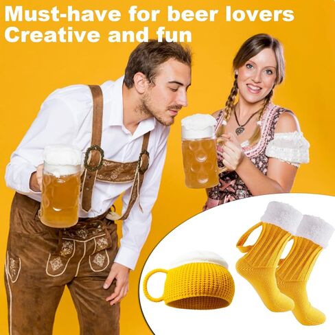 جوارب KUNAL Beer للرجال والنساء وقبعة، جوارب مضحكة لكوب البيرة مع مقبض وقبعة مع طباعة ثلاثية الأبعاد مبتكرة، مجموعة محبوكة سميكة دافئة للشتاء للهدايا، وأعياد الميلاد، والحفلات، وعيد الميلاد وعيد الحب in Kuwait