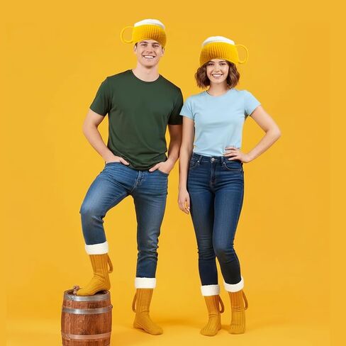 جوارب KUNAL Beer للرجال والنساء وقبعة، جوارب مضحكة لكوب البيرة مع مقبض وقبعة مع طباعة ثلاثية الأبعاد مبتكرة، مجموعة محبوكة سميكة دافئة للشتاء للهدايا، وأعياد الميلاد، والحفلات، وعيد الميلاد وعيد الحب in Kuwait