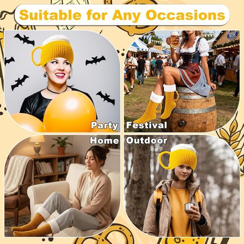 جوارب KUNAL Beer للرجال والنساء وقبعة، جوارب مضحكة لكوب البيرة مع مقبض وقبعة مع طباعة ثلاثية الأبعاد مبتكرة، مجموعة محبوكة سميكة دافئة للشتاء للهدايا، وأعياد الميلاد، والحفلات، وعيد الميلاد وعيد الحب in Kuwait