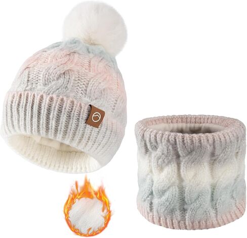 Womens Winter Beanie Hat Scarf Set,Thermal Fleece Lined Women Beanie with Pom Warm Knitted Neck Scarf Cold Weather in Saudi Arabia