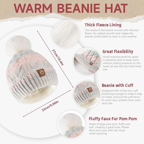 Womens Winter Beanie Hat Scarf Set,Thermal Fleece Lined Women Beanie with Pom Warm Knitted Neck Scarf Cold Weather in Saudi Arabia