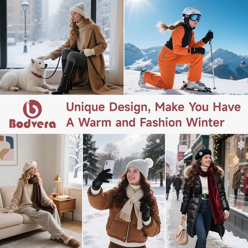 Womens Winter Beanie Hat Scarf Set,Thermal Fleece Lined Women Beanie with Pom Warm Knitted Neck Scarf Cold Weather in Saudi Arabia