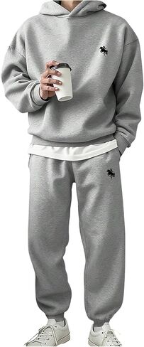 Men's 2 Piece Sweat Set Long Sleeve Graphic Hoodie Sweatshirts and Drawstring Joggers Tracksuits in Kuwait