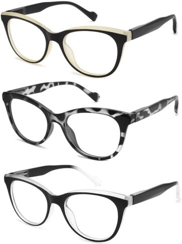 3-Pack Blue Light Blocking Reading Glasses for Women Spring Hinge, Full Frame Cat Eye Readers in Saudi Arabia