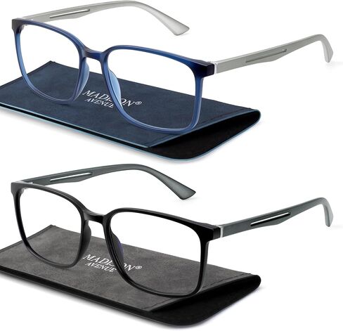 Madison Avenue 2 Pack Classic Square Blue Light Blocking Reading Glasses for Men, Sport Computer Readers Glasses Anti Glare in Kuwait