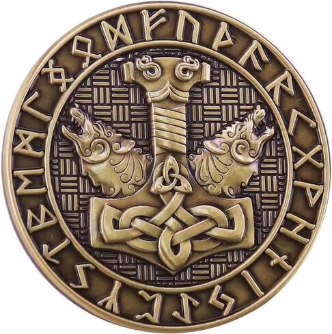 Thor Hammer Mjolnir Valknut Knot Viking Norse Rune Runes Symbol Odin God Celtic Mythology Wolves Wolf Fenrir Ragnarok 1.3" Enamel Pin Badge in Saudi Arabia