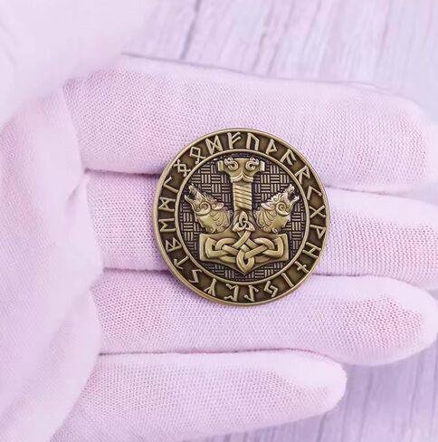 Thor Hammer Mjolnir Valknut Knot Viking Norse Rune Runes Symbol Odin God Celtic Mythology Wolves Wolf Fenrir Ragnarok 1.3" Enamel Pin Badge in Saudi Arabia